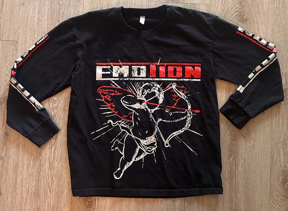 Mixed Emotion Graphic Long Sleeve T-Shirt Black with Cupid Print
